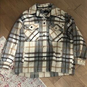 Zara Checkered Wool-Blend Shacket (BRAND NEW, NEVER WORN)